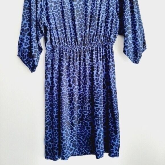 H&M Leopard Print Flowy Mini Dress Blue & Black Sz 6 - Picture 7 of 9